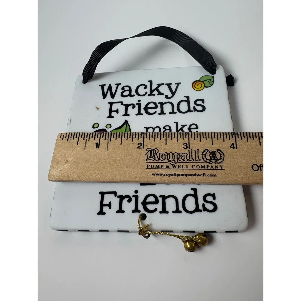 Suzy Toronto Wacky‎ Friends Ceramic Wall Plaque Hanging Tile with Bells 4x4